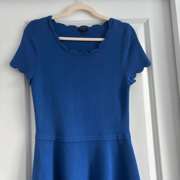 Talbots Scalloped Knit Sweater Dress Sz M Cobalt Blue Fit & Flare Modest A Line - Picture 9 of 10
